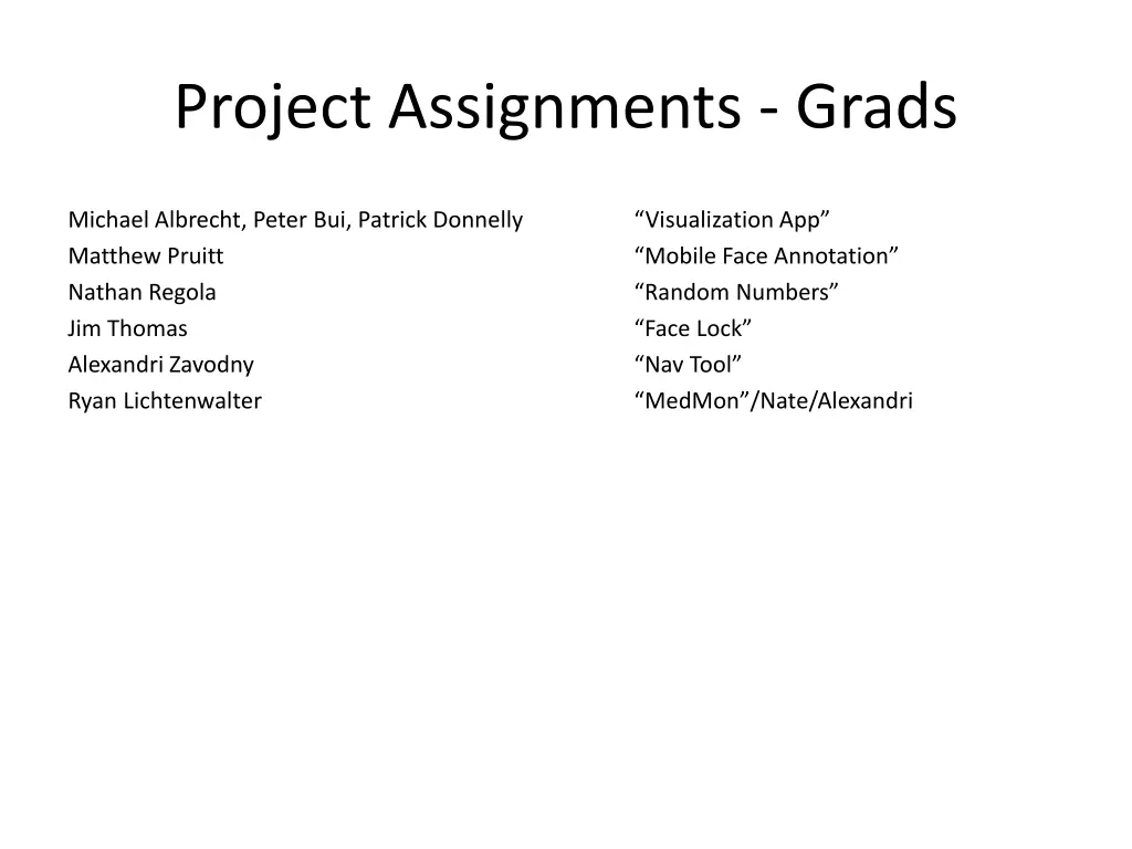 project assignments grads