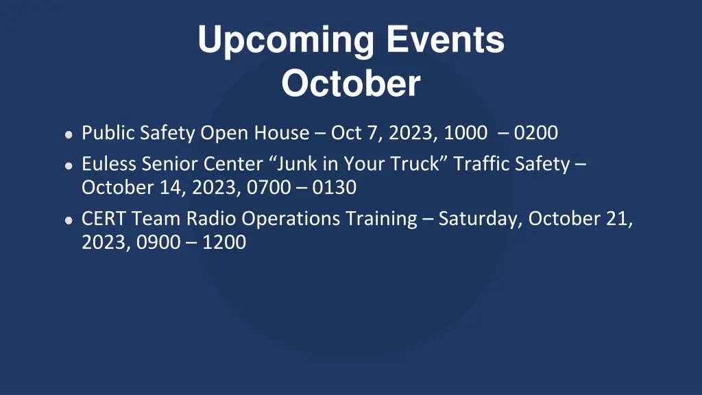 upcoming events october