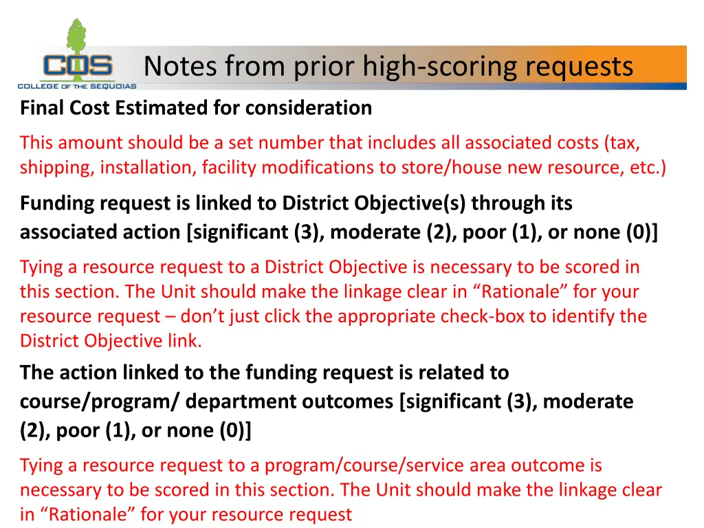 notes from prior high scoring requests 1