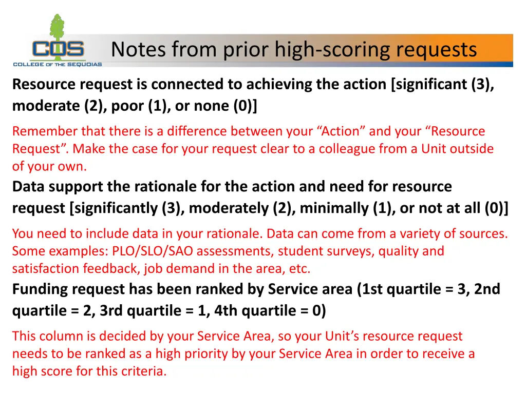 notes from prior high scoring requests 2