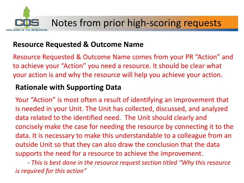 notes from prior high scoring requests