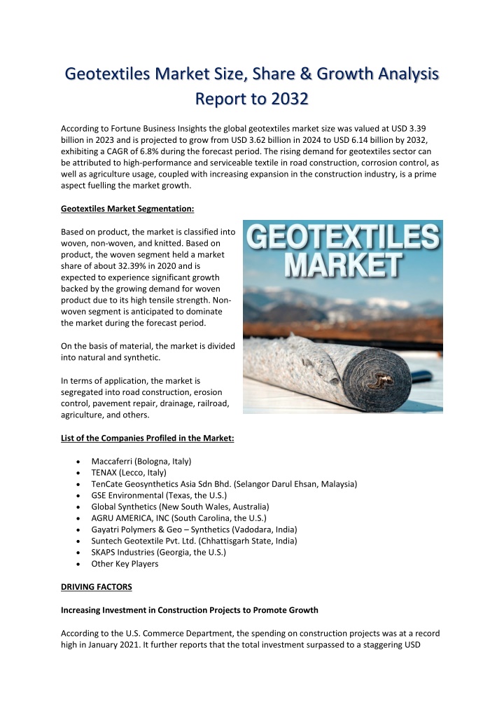 geotextiles market size share growth analysis
