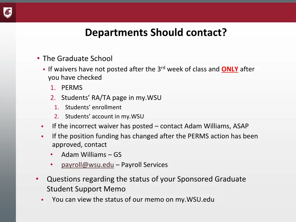 departments should contact