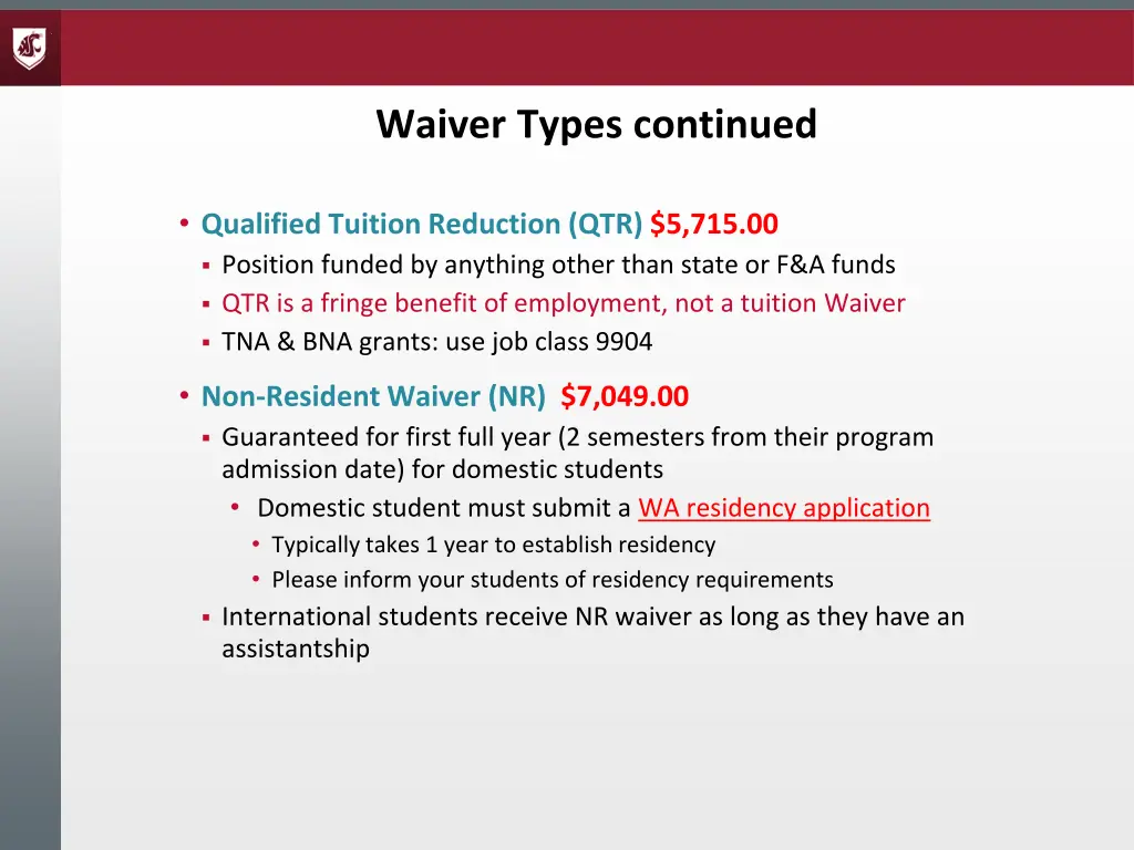waiver types continued