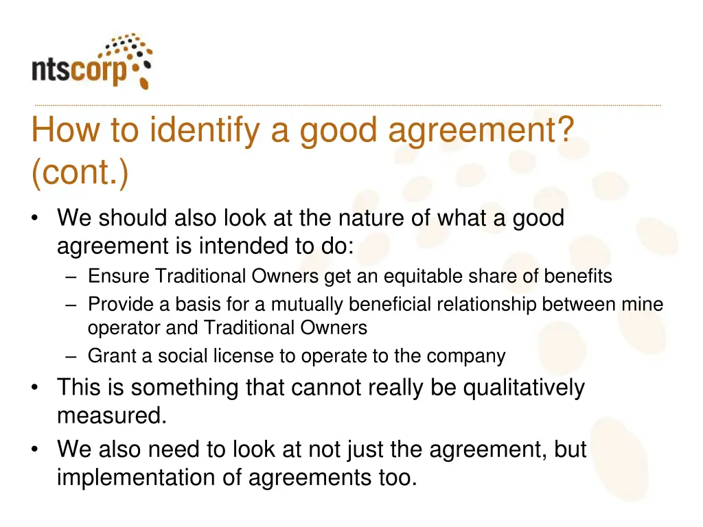 how to identify a good agreement cont