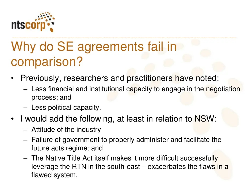 why do se agreements fail in comparison