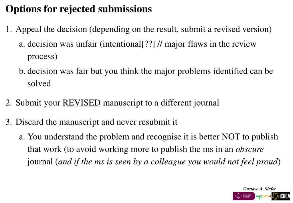 options for rejected submissions