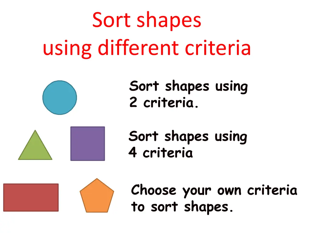 sort shapes using different criteria