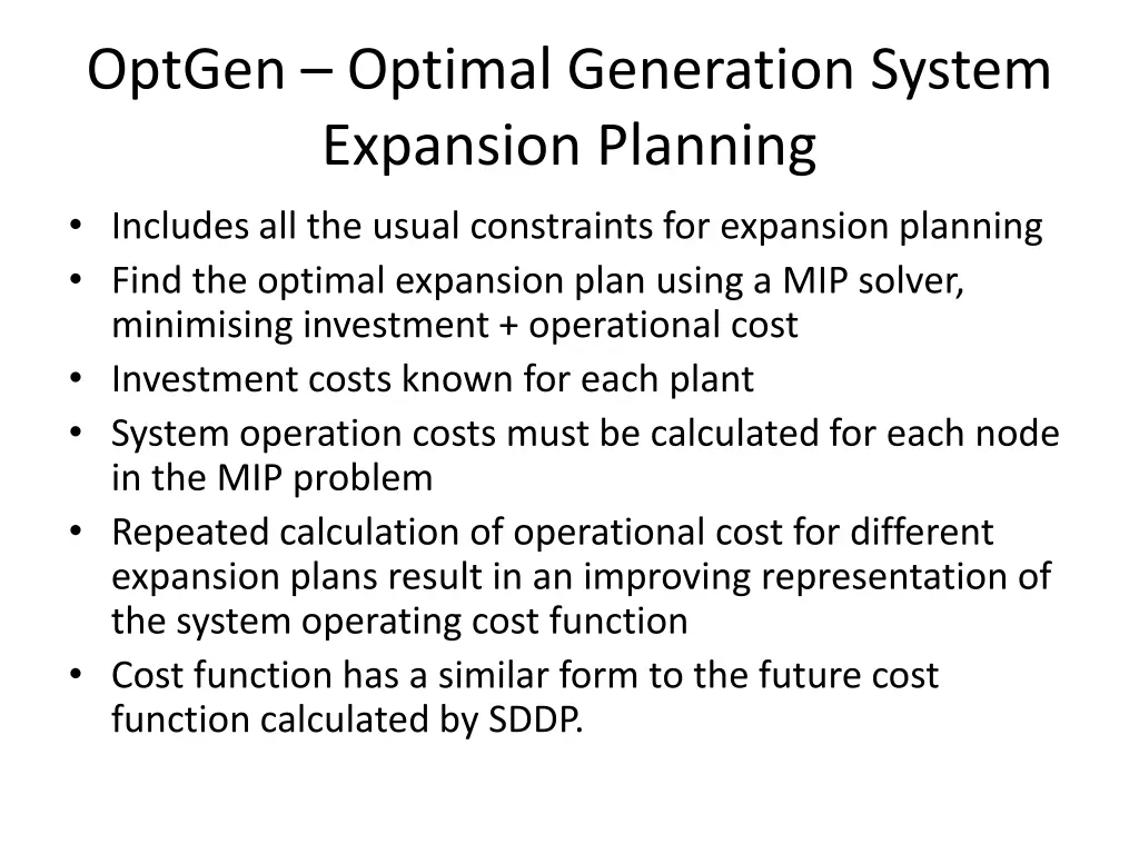 optgen optimal generation system expansion