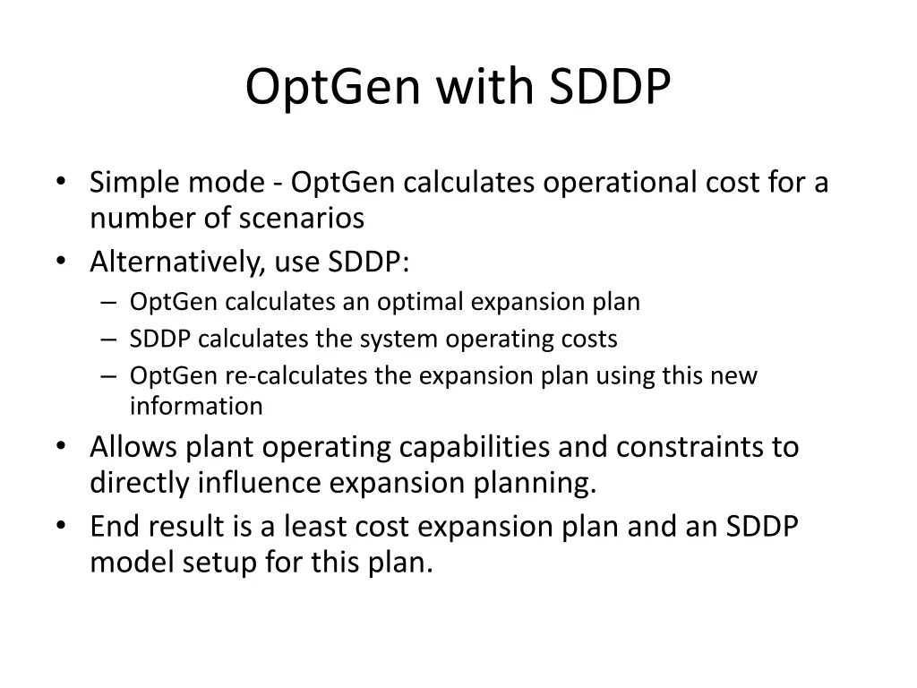 optgen with sddp