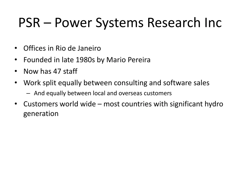 psr power systems research inc