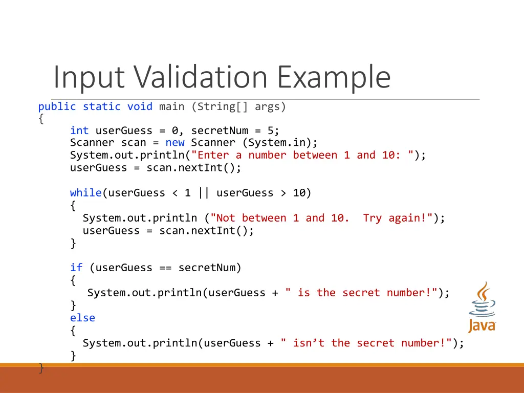input validation example public static void main