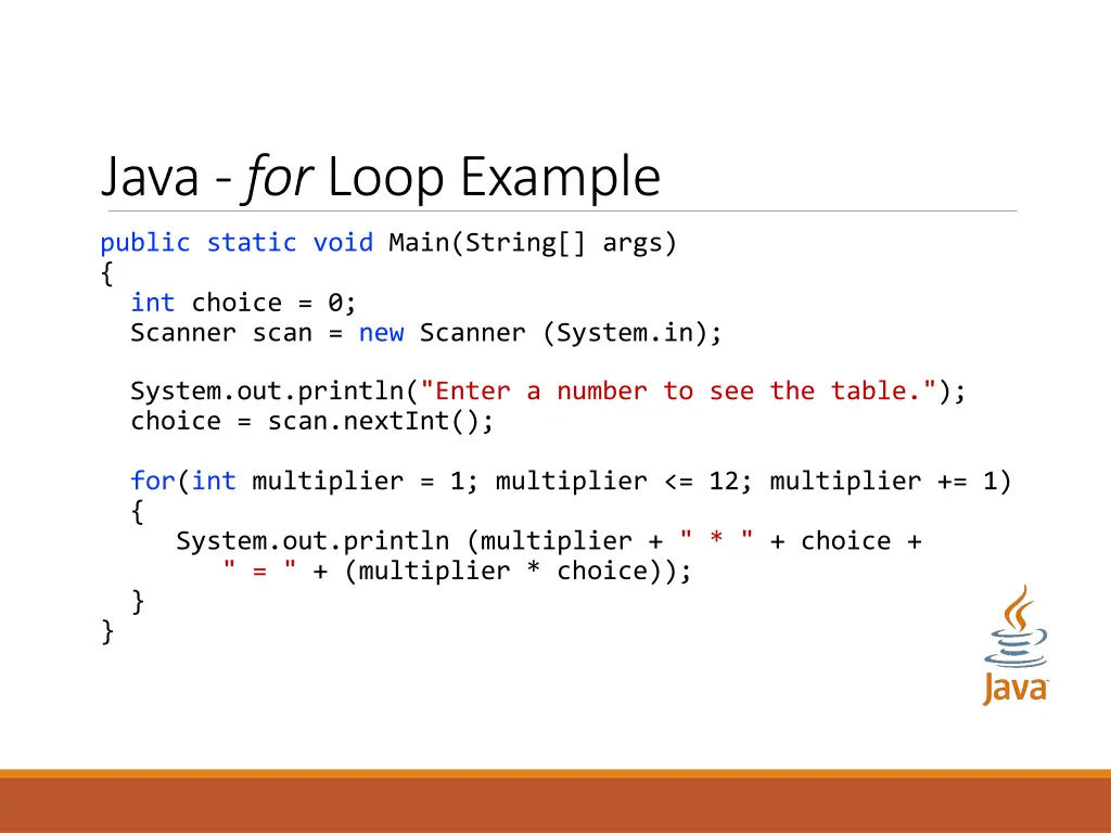java for loop example