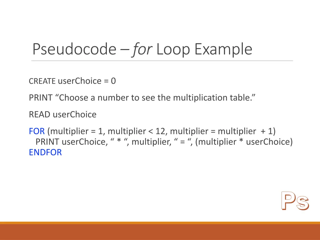 pseudocode for loop example