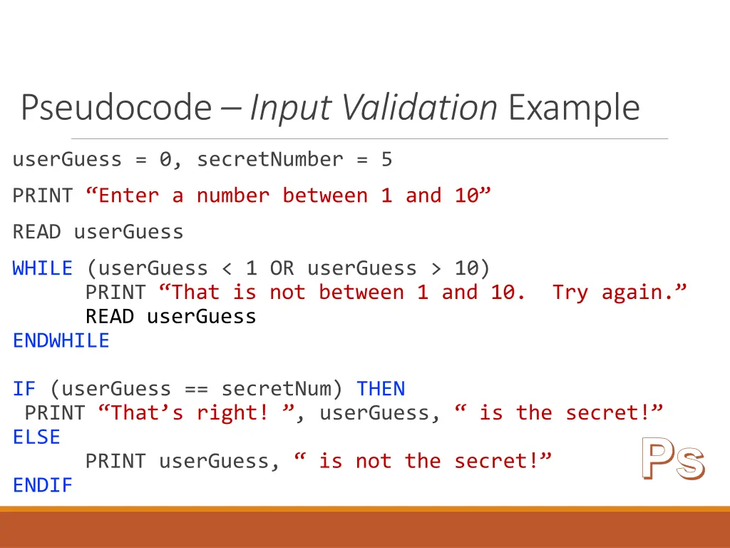 pseudocode input validation example