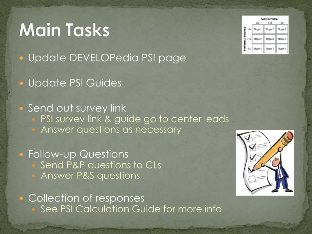 main tasks
