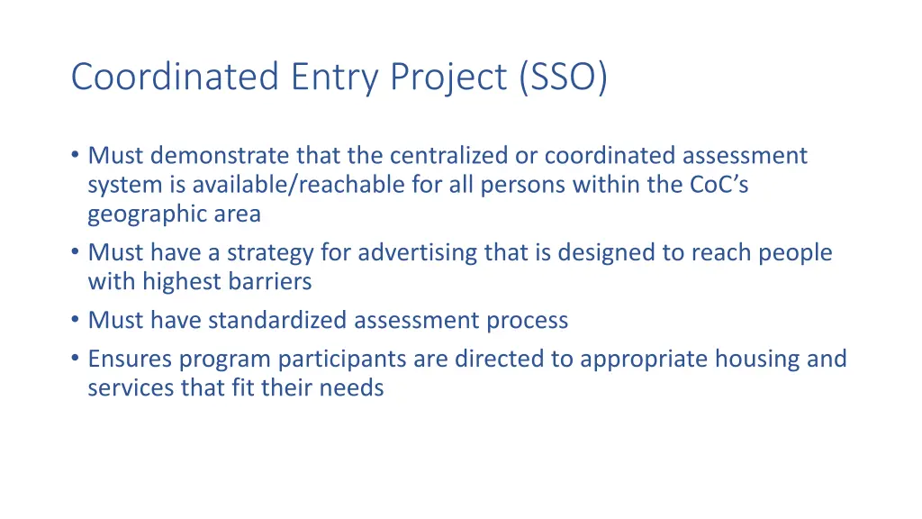 coordinated entry project sso
