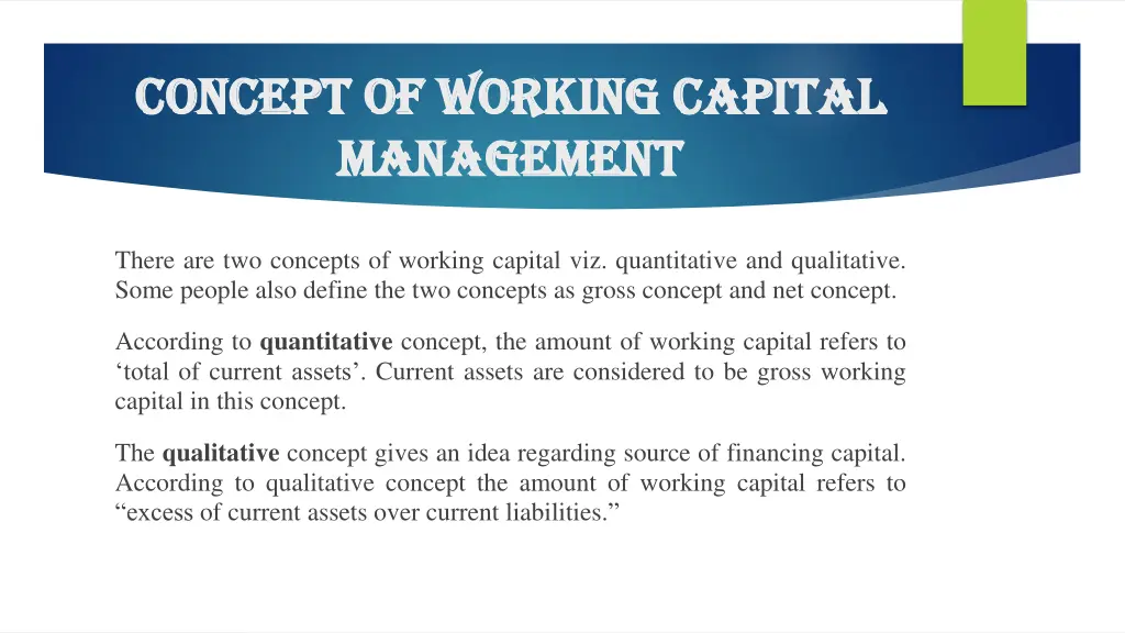 concept of working capital concept of working