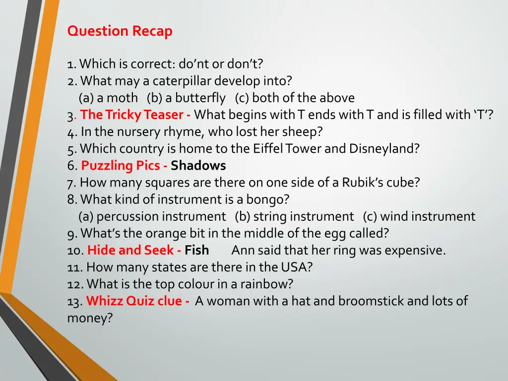 question recap
