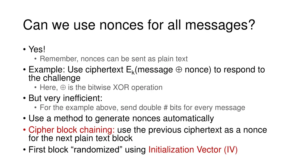 can we use nonces for all messages