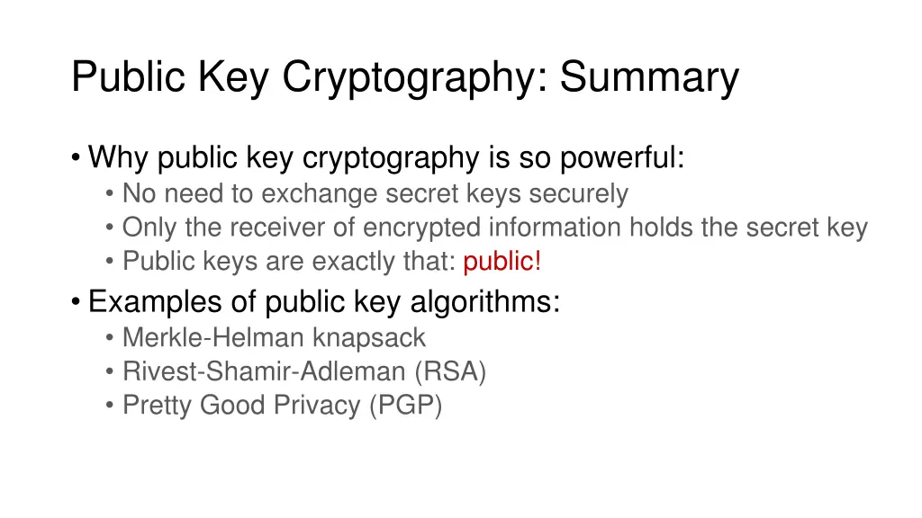 public key cryptography summary