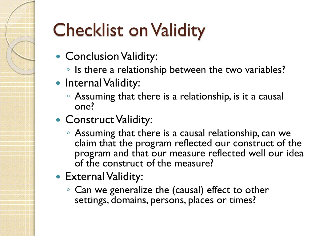 checklist on validity