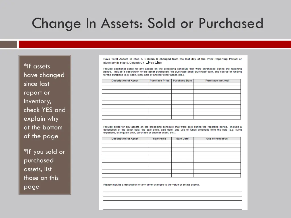 change in assets sold or purchased