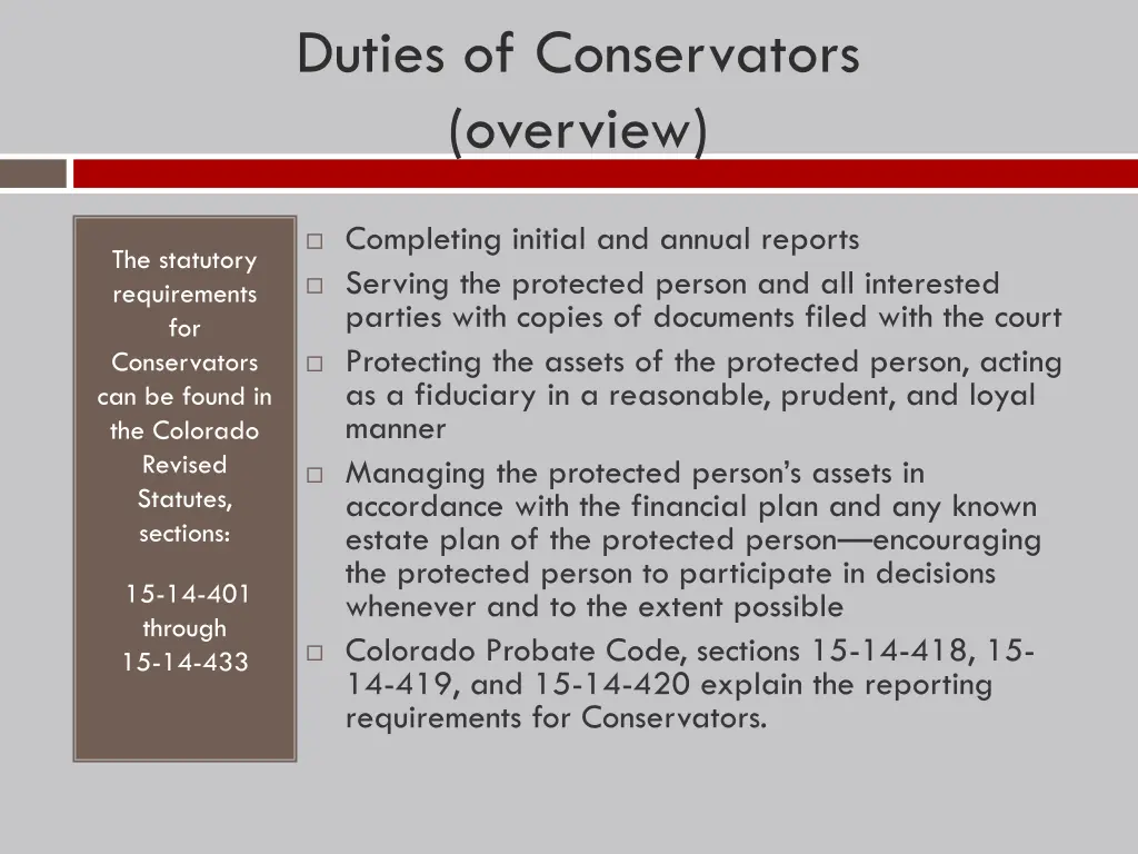 duties of conservators overview