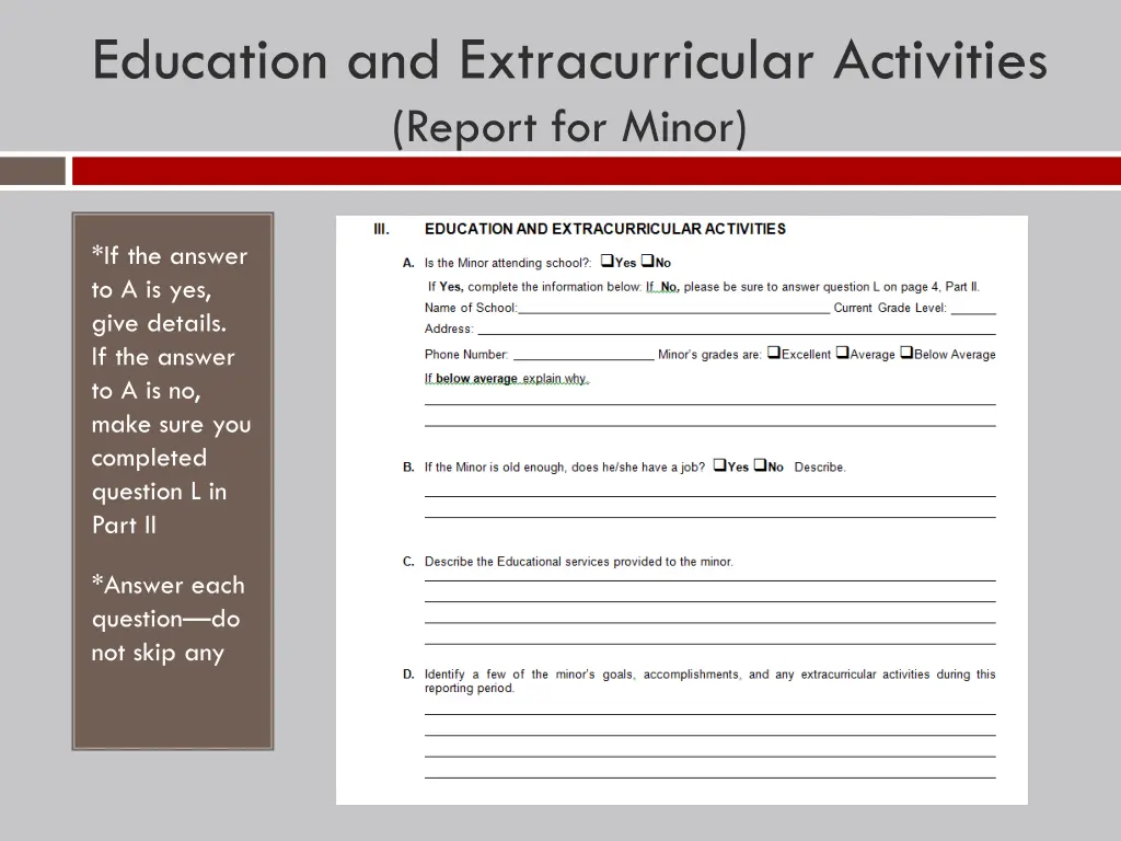 education and extracurricular activities report