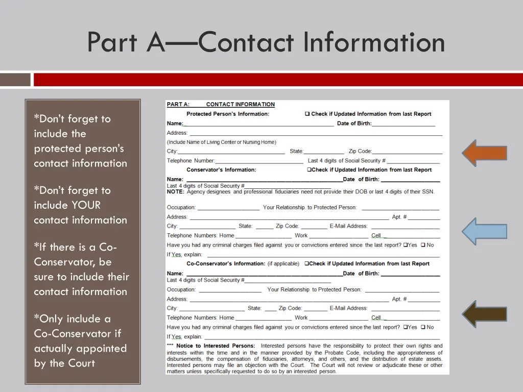 part a contact information