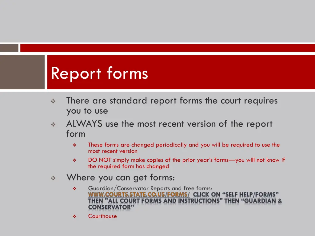 report forms