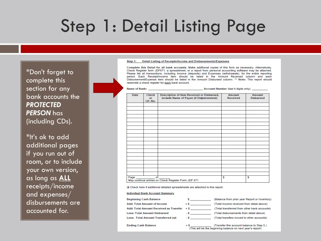 step 1 detail listing page