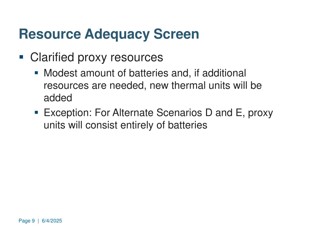 resource adequacy screen
