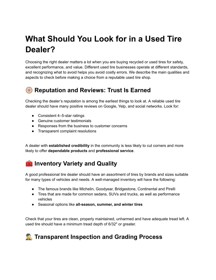what should you look for in a used tire dealer