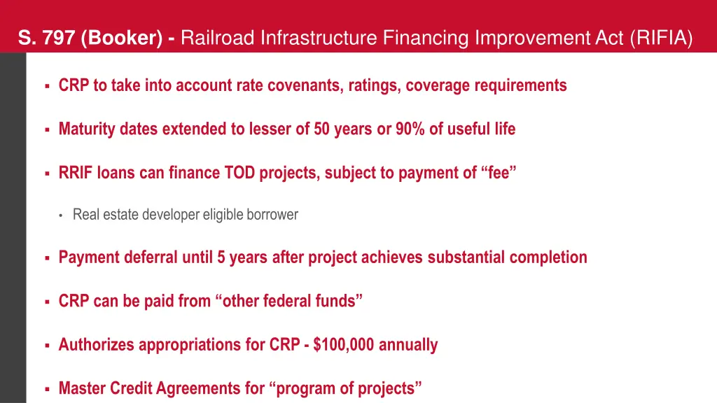 s 797 booker railroad infrastructure financing