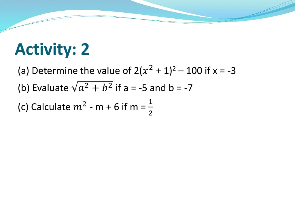 activity 2 a determine the value