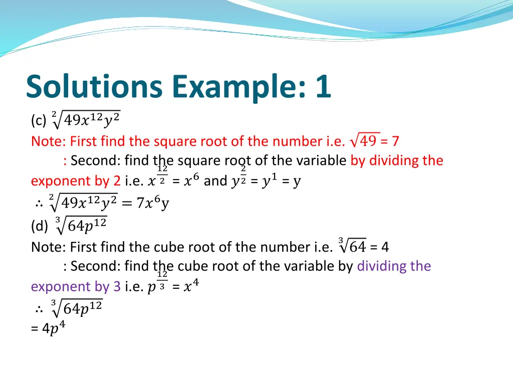 solutions example 1 c 2 49 12 2 note first find