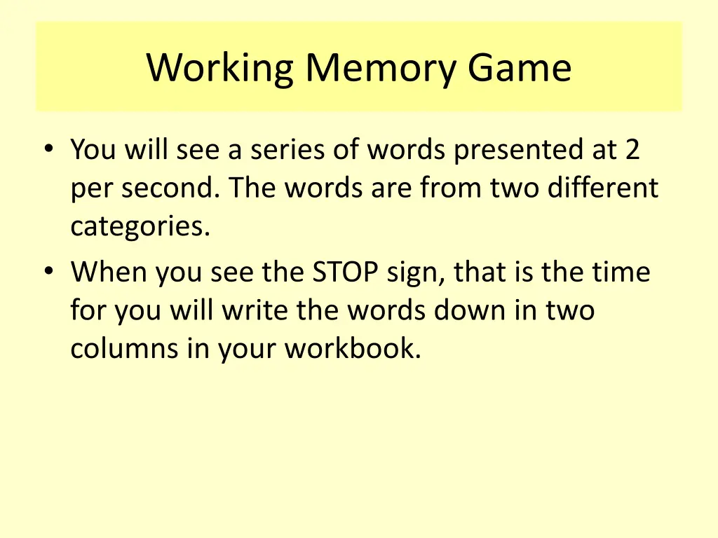 working memory game 1