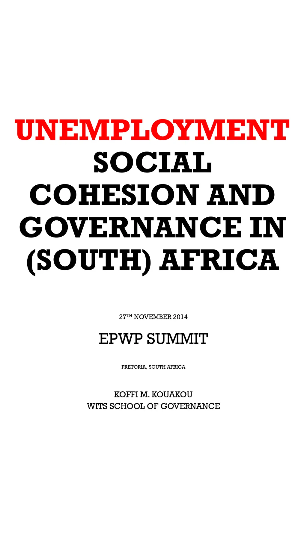 unemployment social cohesion and governance
