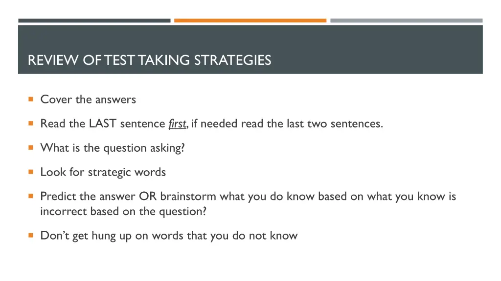 review of test taking strategies