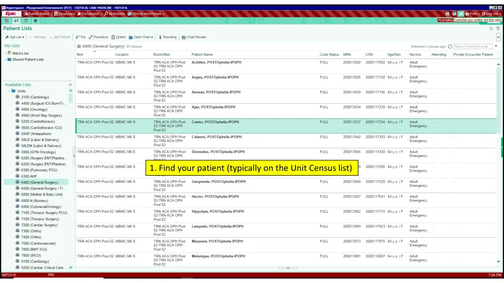 1 find your patient typically on the unit census