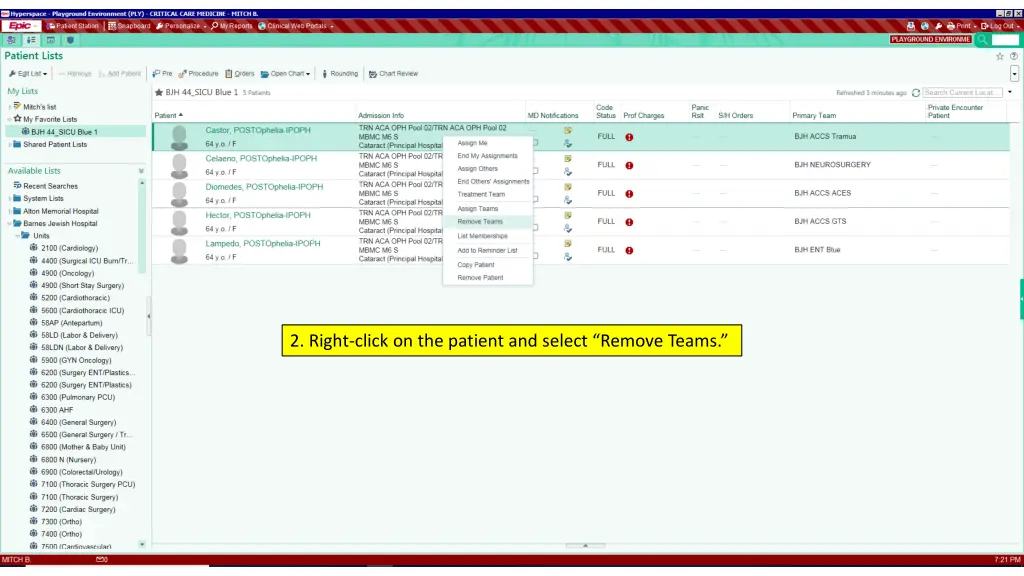 2 right click on the patient and select remove