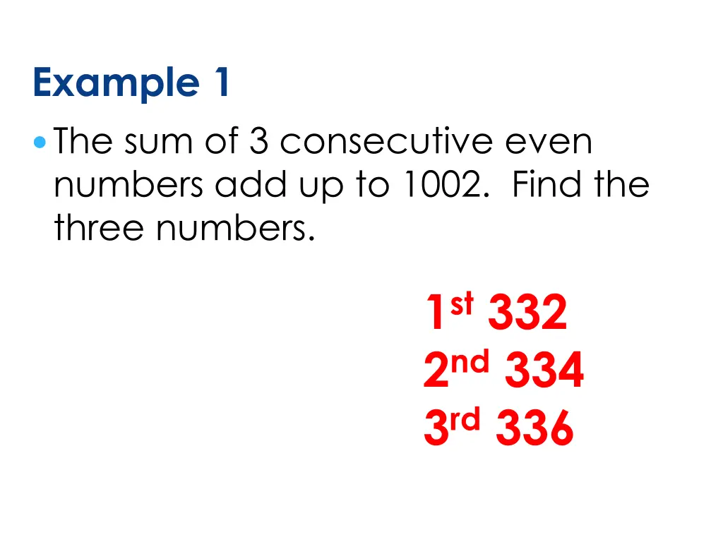 example 1 the sum of 3 consecutive even numbers