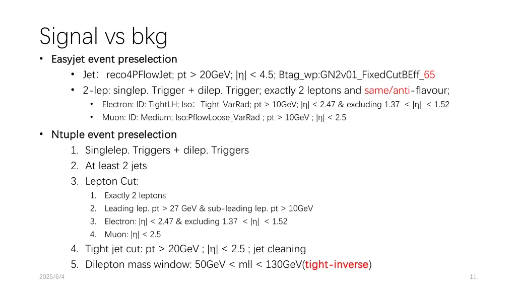 signal vs bkg easyjet easyjet event preselection