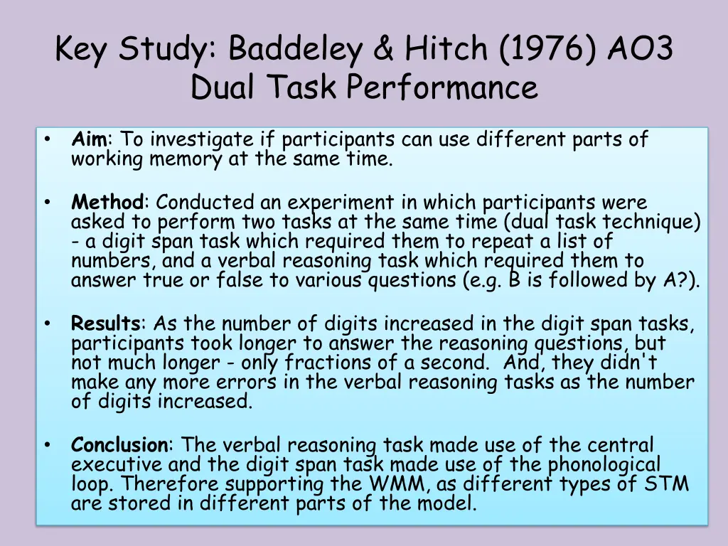 key study baddeley hitch 1976 ao3 dual task