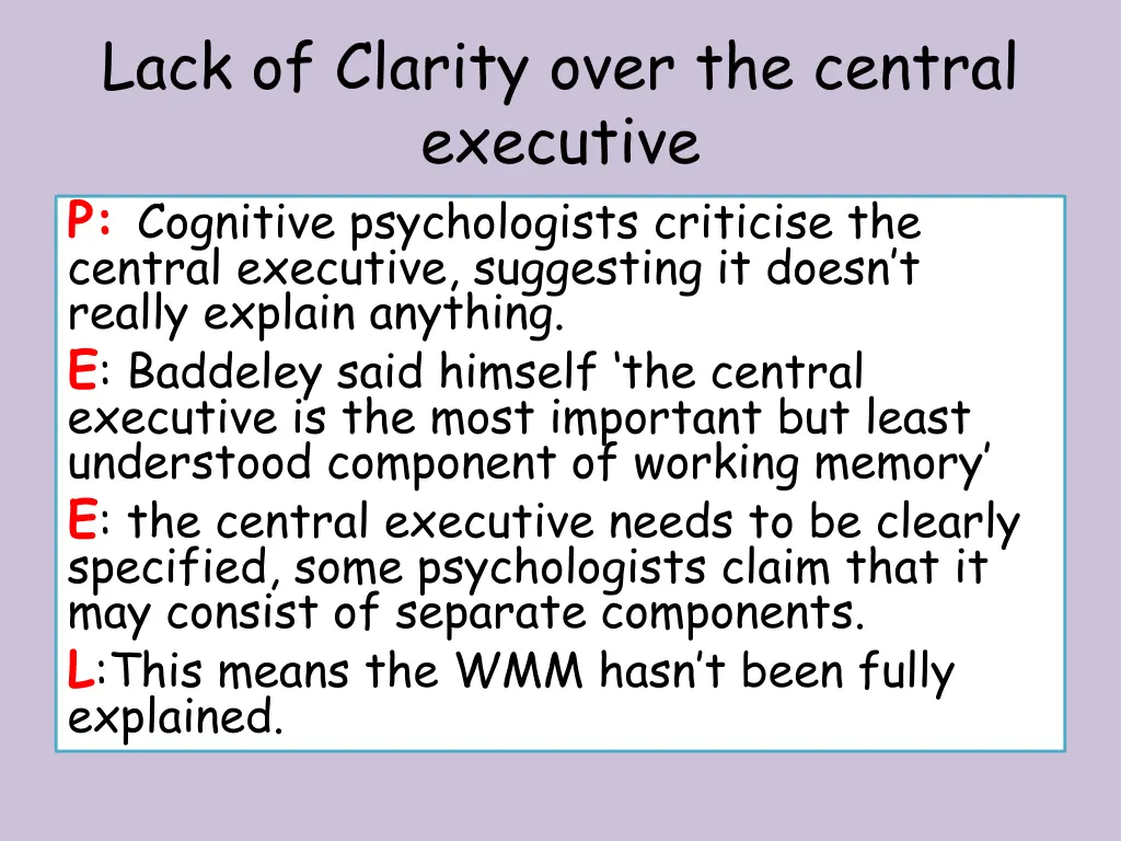 lack of clarity over the central executive