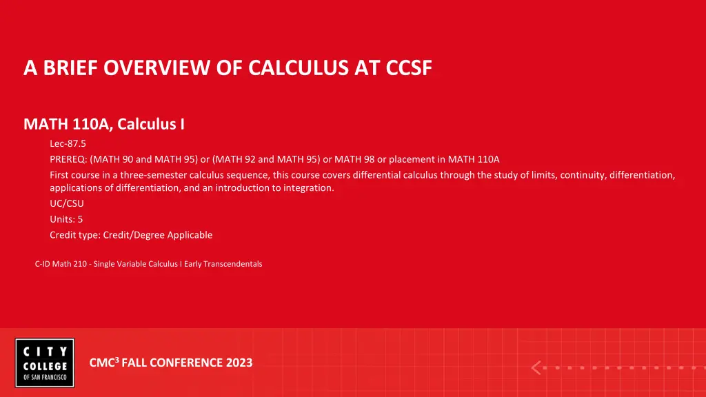 a brief overview of calculus at ccsf 1