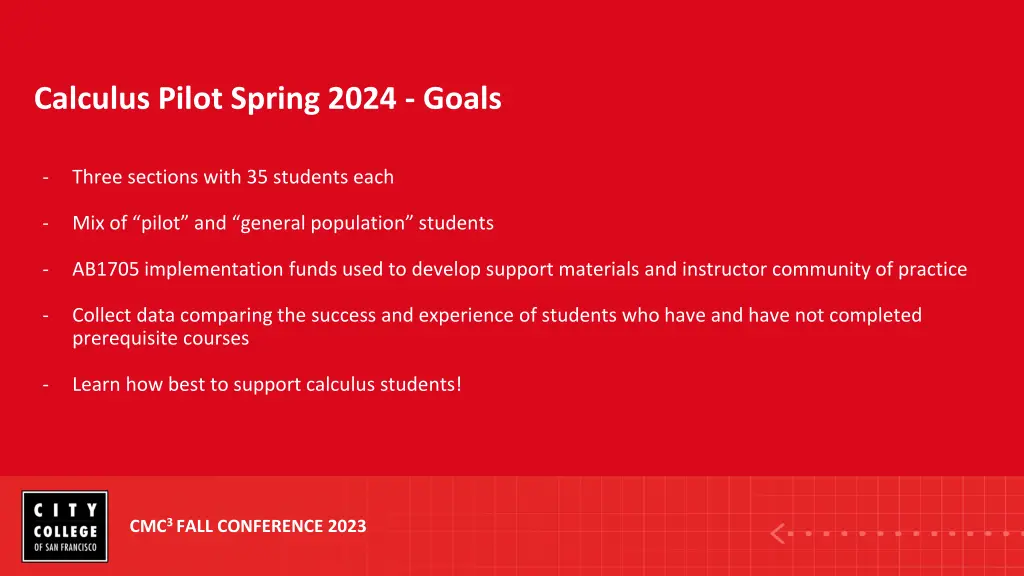 calculus pilot spring 2024 goals