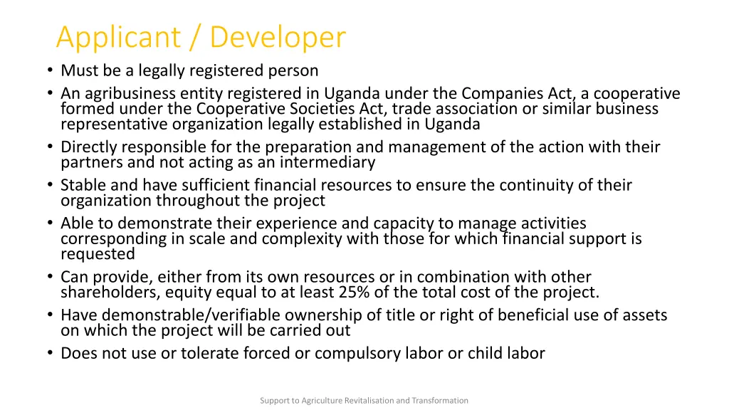 applicant developer must be a legally registered