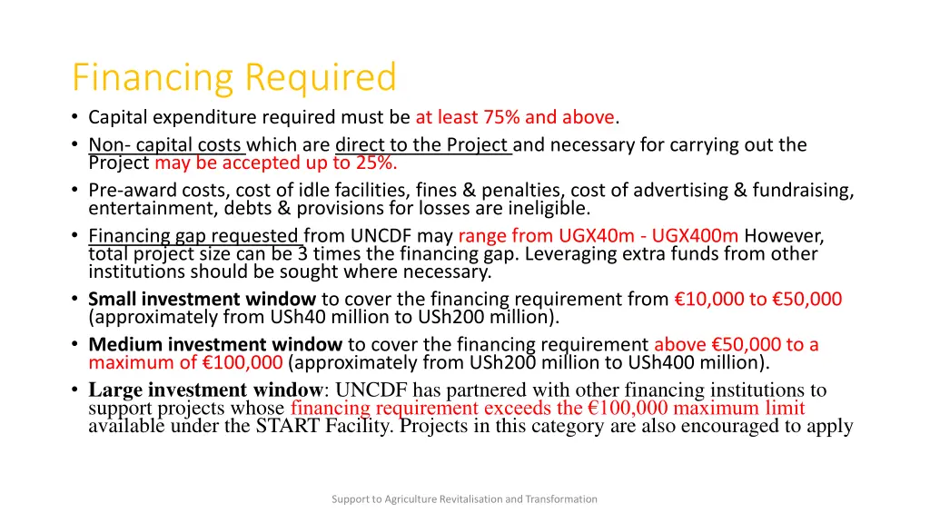 financing required capital expenditure required